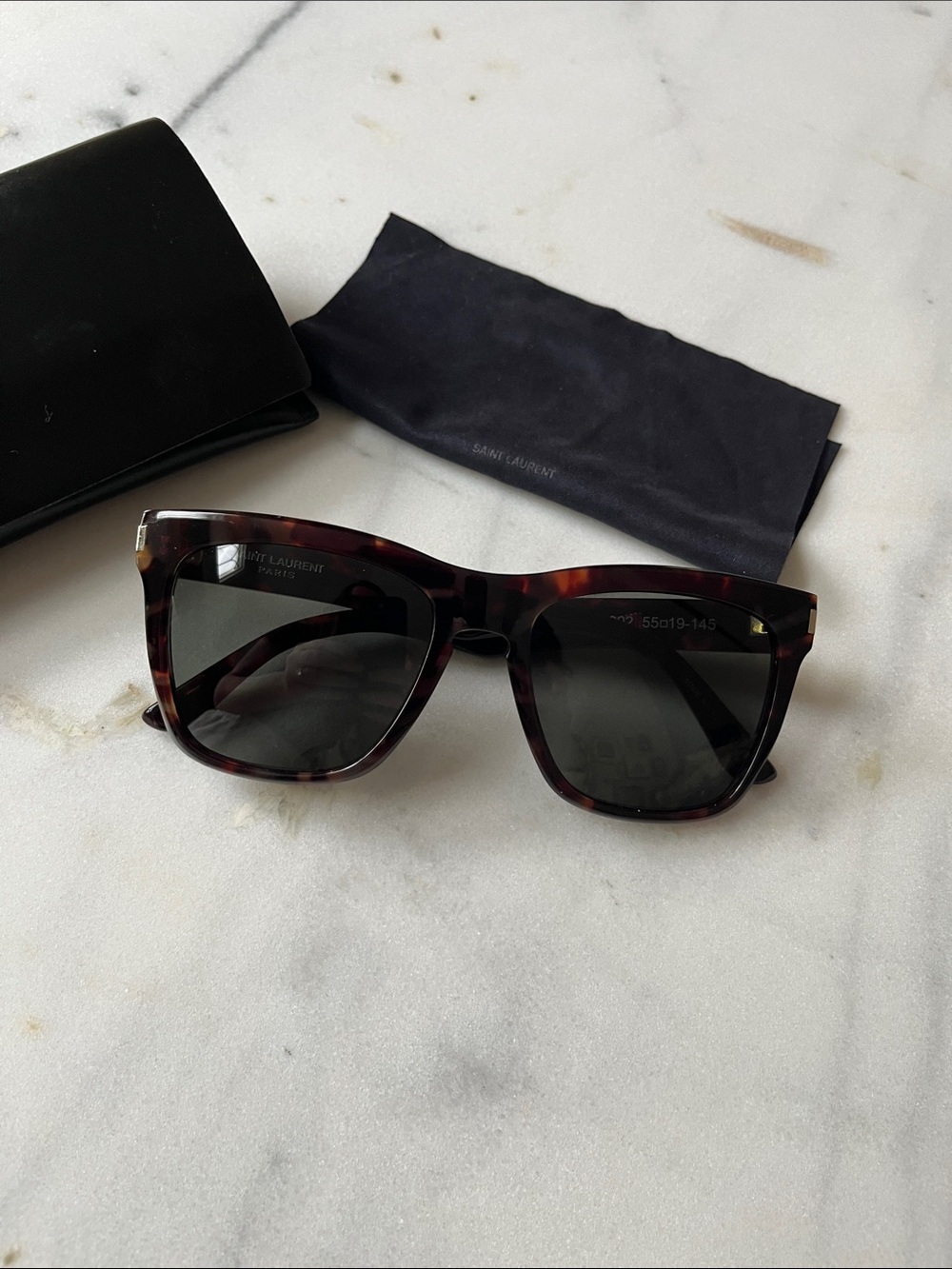 Saint Laurent Tortoiseshell Square Sunglasses - Dark Brown/Black Lenses